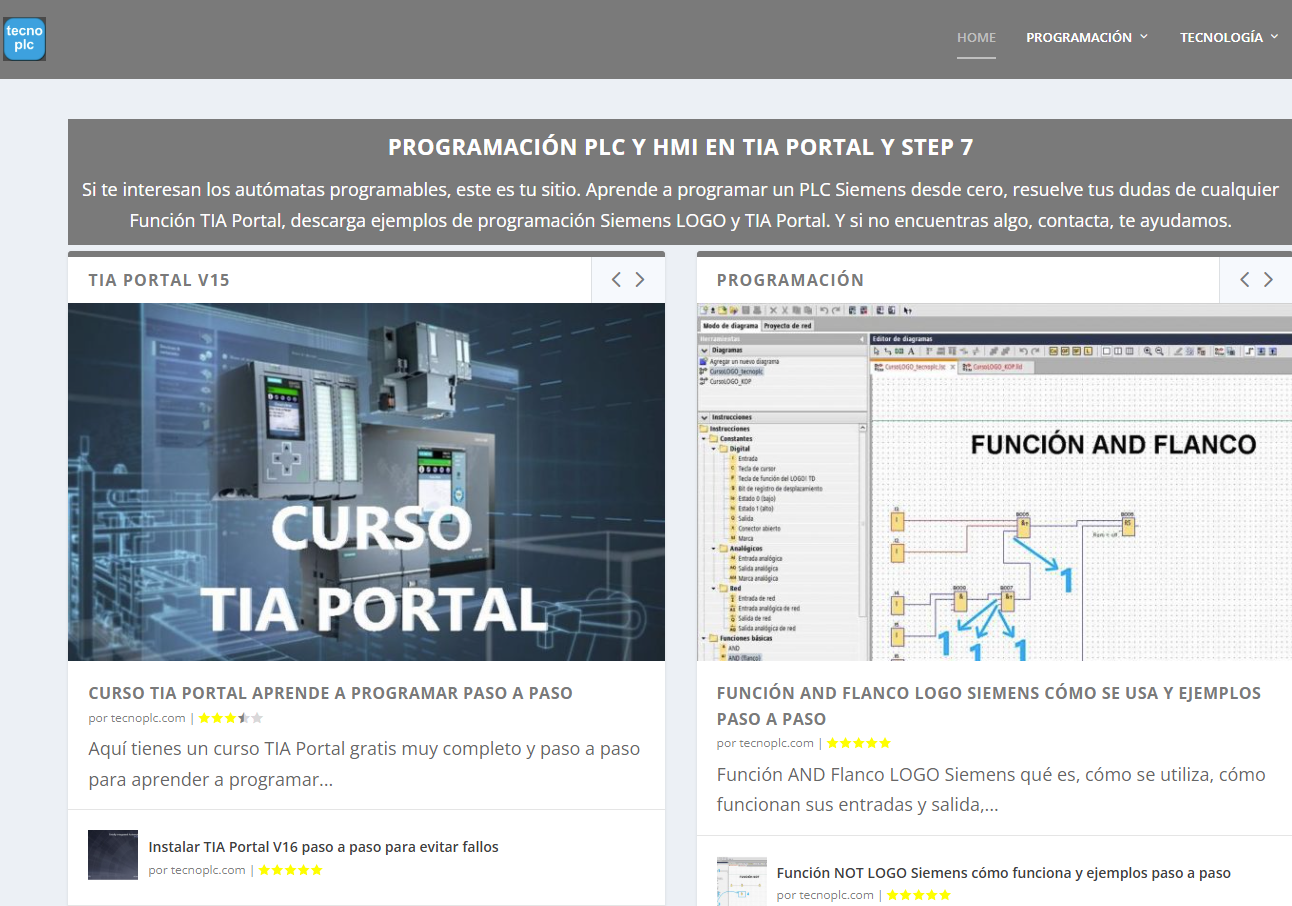 Página web de tecnoplc.com creada en wordpress